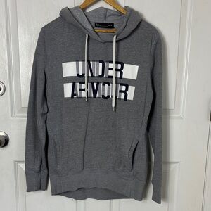 Under Armour gray drawstring hoodie UA graphic pouch pocket size Medium unisex